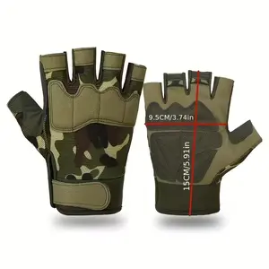 Unisex Half-Finger Gloves, Adjustable Hook & Loop, Breathable Fabric, Green Brown Camo, Durable for Cycling & Daily Use