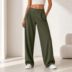 Women's Soft Oversized Minimalist Elastic High-Waisted Wide Leg Trousers - American Retro, Lightweight, Quick-Dry, Breathable, Casual Everyday Chic Bottoms for Girls (Sports & Outdoor Sports Bottoms)