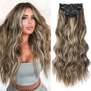 Invisible Clip- in Synthetic Hair Extensions 22inchNatural Long Wavy Double Weft Hair Extensions for Women 4/3/2 Secure Clips Thick Hairpieces Double Weft Natural Hair Extensions for Women