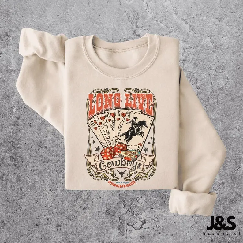 [Sale Off Up To 50%] Long Live Cowboy Vintage Graphic Sweatshirt, Rodeo Sweatshirt, Rodeo Lovers, Funny Cowboy Sweatshirt, Oversized Sweatshirt, Cowboy Rodeo