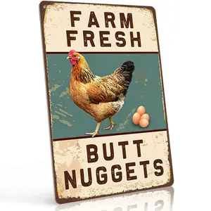 "Farm Fresh Butt Nuggets" 8x12 Inch Aluminum Metal Sign - Hilarious Chicken Owner Wall Decor for Coop, Farm, and Kitchen - Retro Tin Poster with Hen & Egg Illustration - Durable, Weatherproof, and Easy to Hang - Ideal for Chicken Lovers & Farm Humor