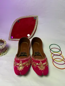 Magenta Majesty Khussa Footwear Flat for Women - Soft Velvet Flatform with Golden Embroidery & Sequins - Perfect for Weddings, Festive Events, and Cultural Celebrations