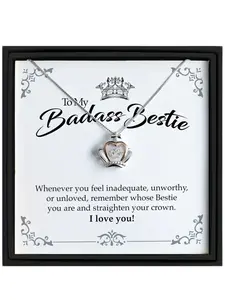 1pcs To My Badass Bestie Crown Pendant Necklace, Exquisite Jewelry Gift, Friendship Gift, Christmas Gift, Includes Card and Box