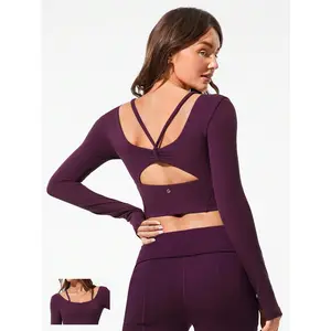 GLOWMODE FeatherFit™ Plié Perfect Pleated Customizable Shoulder Straps Cropped Length Long-Sleeve Slim Fit Top With Thumbholes Yoga Pilates Barre Studio Daily Active Wear