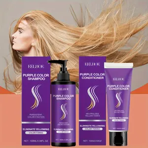 Purple shampoo+purple conditioner set, rich in nutrients, cleanses the scalp, nourishes and moisturizes, softens and beautifies hair color, making hair smooth, shiny and long. Effective care and moisturizing haircare purple shampoo set, Cleanser