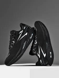 Men's Fashion Carbon Board Running Shoes, Sporty Running Shoes, Trendy Colorblock Lightning Pattern, Lightweight Shock Absorption, High Elastic Midsole Design, Running Sports Shoes