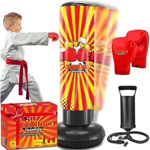 Inflatable Boxing Toy for Boys Age 4-8-12, Standing Kick Dummy, Karate Taekwondo Equipment, Fun Active Game, Birthday Party for Kids, Durable Punch Box Set