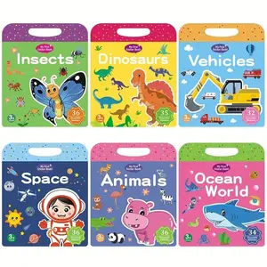 Reusable Sticker Book for Kids, Dinosaur Animal Car Theme, Dual-Sided Waterproof Paper, Educational Learning Toy Gift, Suitable for Ages 3+, Sticker Sheets