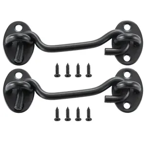 Hook and Eye Gate Latch, 2 Pack Barn Door Latch Hook with Mounting Screws, Stainless Steel Hook and Eye Latch, Hook Lock for Sliding Barn Door, Cabinet, Window, Gate, Fence, Bathroom, Black