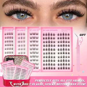 410pcs Self Adhesive Natural Eyelash Clusters Set, Diy Eyelash Extensions, 4 Styles Lash Set, No Glue Needed Press On Lashes, Natural Look Cluster Lashes, Ultra-Thin & Lightweight, Easy Apply for Beginners (D Curl, Long Lasting)