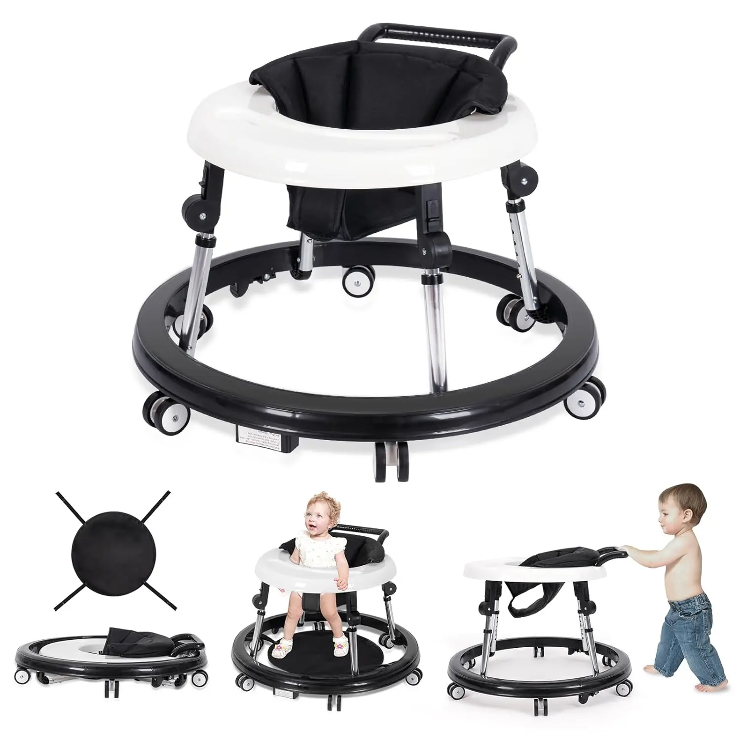 Baby Walker Foldable with 9 Adjustable Heights, Baby Walkers and Activity Center for Boys Girls Babies 7-18 Months, Baby Walker with Wheels Portable