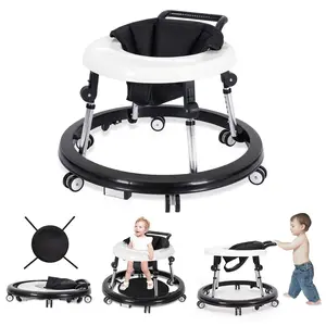 Baby Walker Foldable with 9 Adjustable Heights, Baby Walkers and Activity Center for Boys Girls Babies 7-18 Months, Baby Walker with Wheels Portable