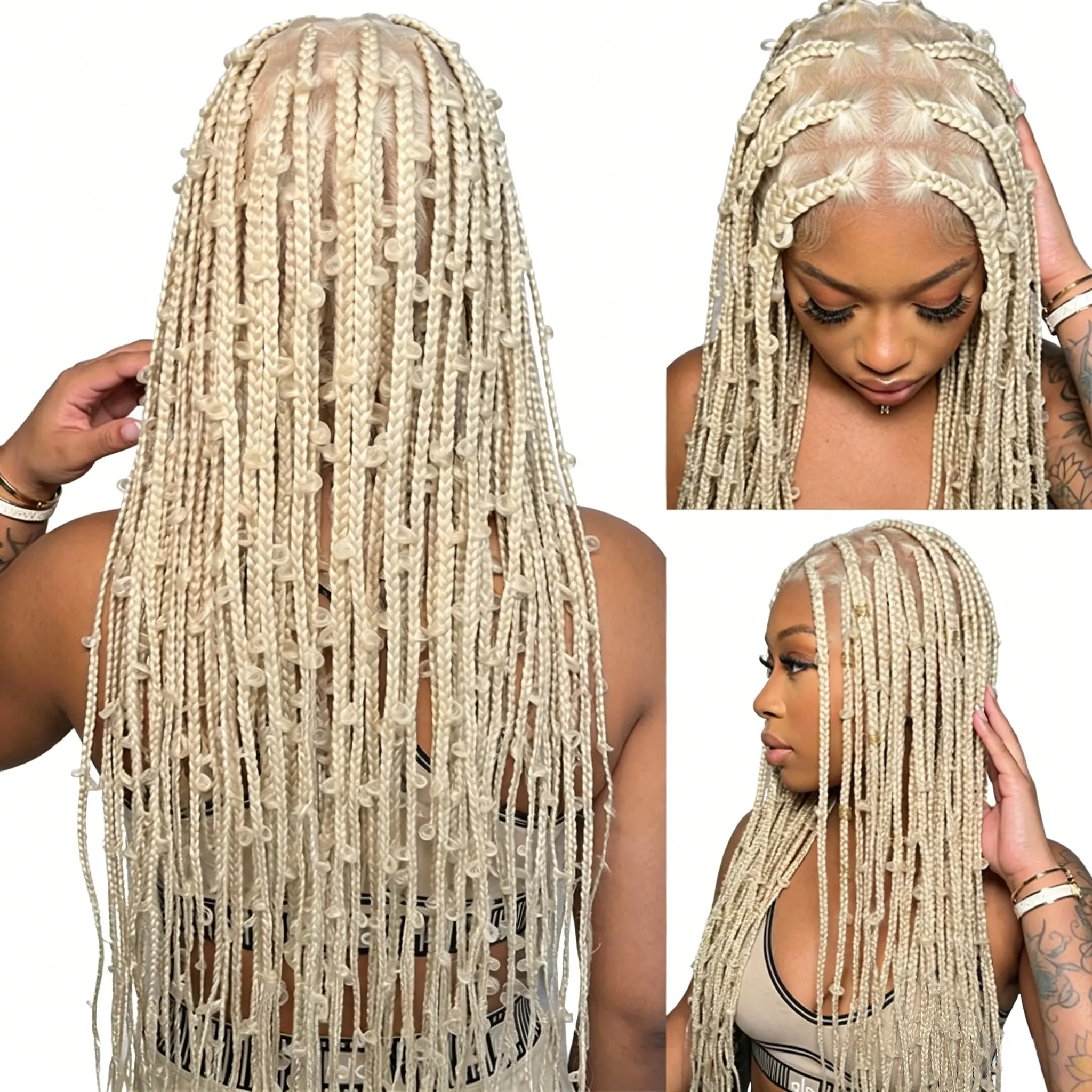 36 inches Honey Blonde Butterfly Braided Wigs Synthetic Full Lace Cornrow Braids Wig Knotless Box Braided Wig Bohemian Goddess Braided Wig WIth Baby Hair