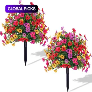 Artificial Violet Eucalyptus Plant, 1/2-Pack Direct Insert Fake Flower with Stake, UV-Protected Realistic Faux Floral for Outdoor & Indoor Decoration, Faux Outdoor Flowers #GLOBAL PICKS