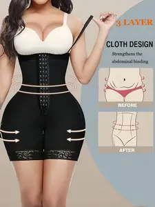 1 Count Women's Shapewear Panty, Fajas, Adjustable Straps Shapewear Shorts, Butt Lifting And Tummy Control Colombian Shapewear, Triple Row Hook&Eye Closure High-Waist Body Shaper Bottoms, Suitable For Daily Wear Or Sports