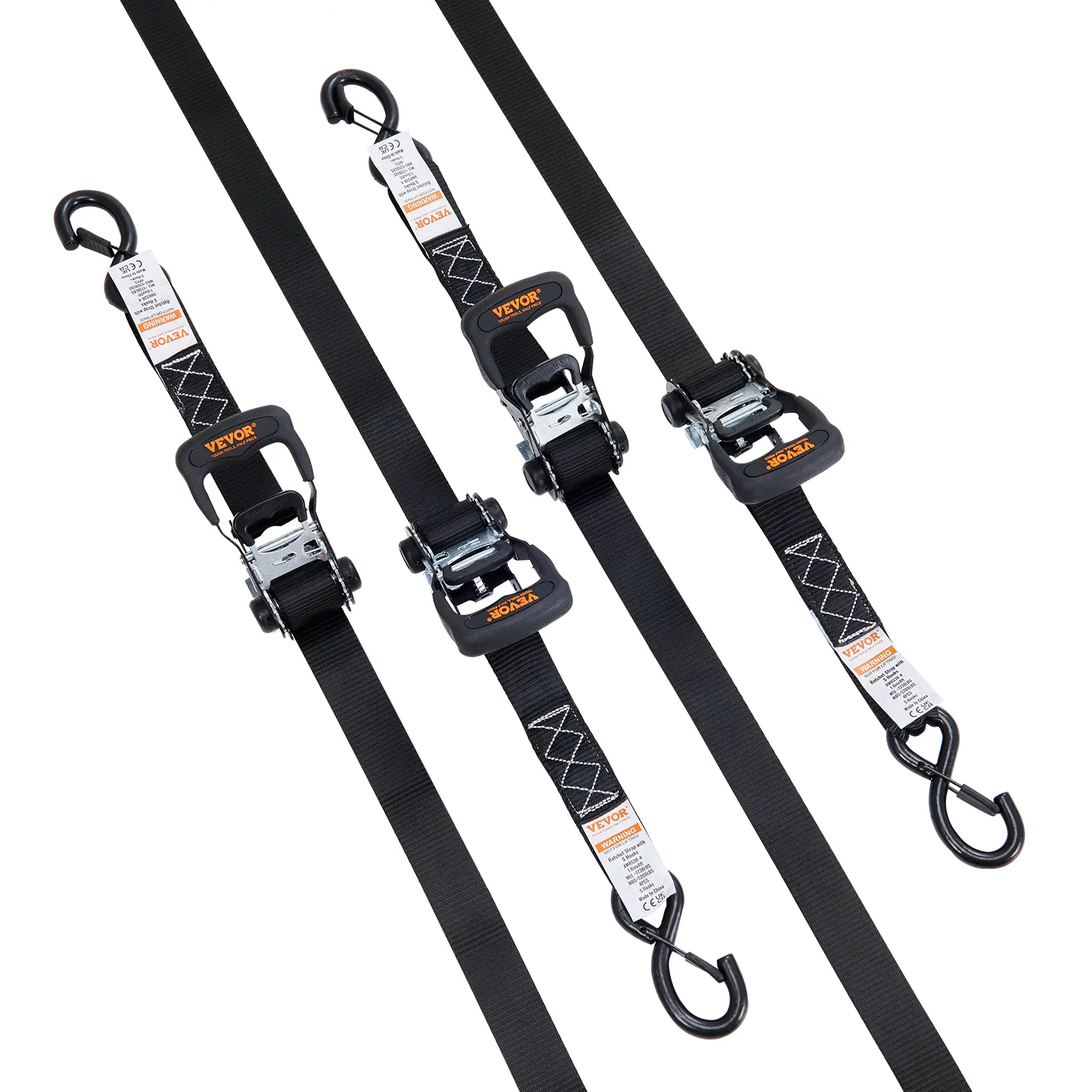 【summerfinds】VEVOR Heavy Duty Luggage Straps (4PK), 5208 lbs Max Break Strength, 1.6"x8' Ergonomic Spring-Loaded Padded Handle Ratchet Straps with S Hooks, 1738 lbs Cargo Securing Capacity (Father's Day Gift), Trailers