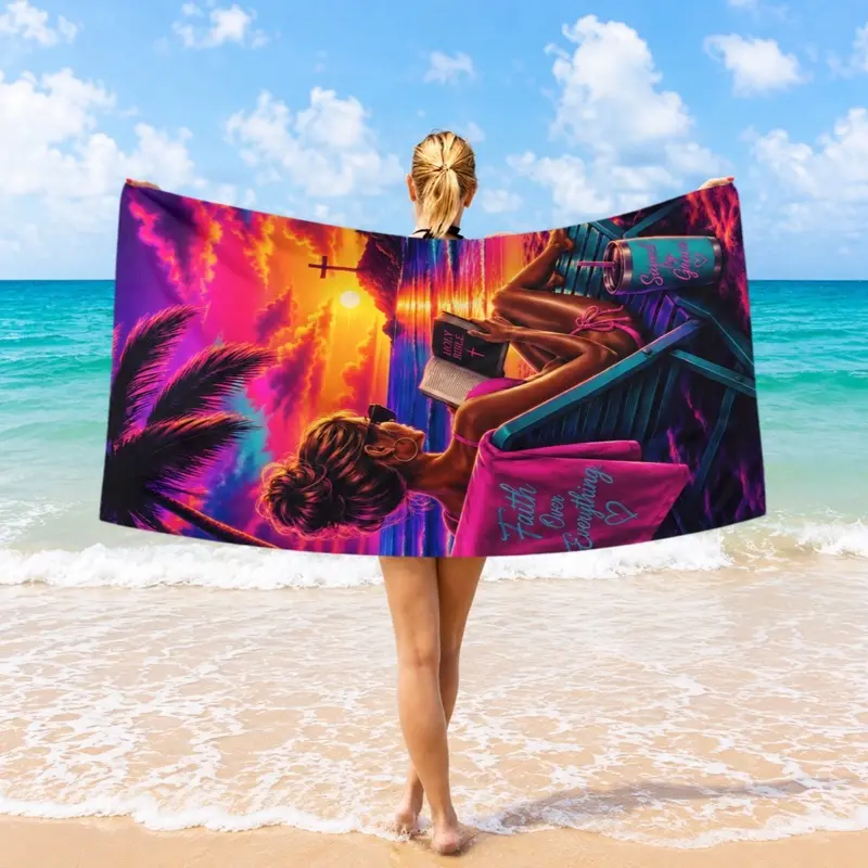 Jesus Character-Themed Polyester-Cotton Print Beach Towel, Luxurious Home Bathroom Supply
