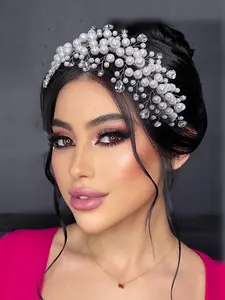 Faux Pearl & Rhinestone Decorated Headband, Elegant Bridal Headwear for Wedding Bridal Party Formal Occasions, Fashion Hair Accessories for Women