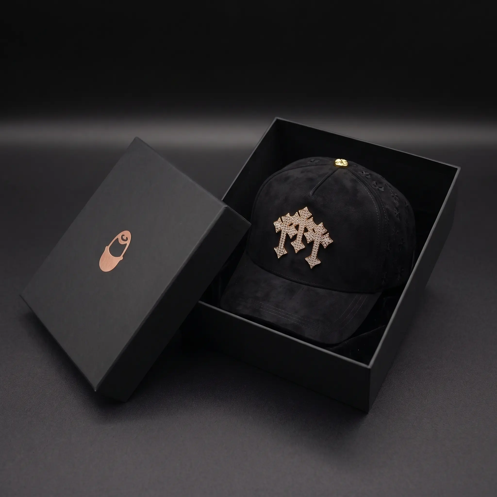 [Full Box] El Barbas Hats Chrome Gold Edition 24K Plated - Suede Distressed Snapback