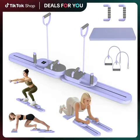 Yecorfit Pilates Board - Compact Workout Exercise Platform, Home Gym Trainer, Exercise Twist Board with Dual Tracks, Resistance Bands, Handles, Anti-Slip Base, Detachable Pilates Reformer Set for Core Definition, Squat Toning
