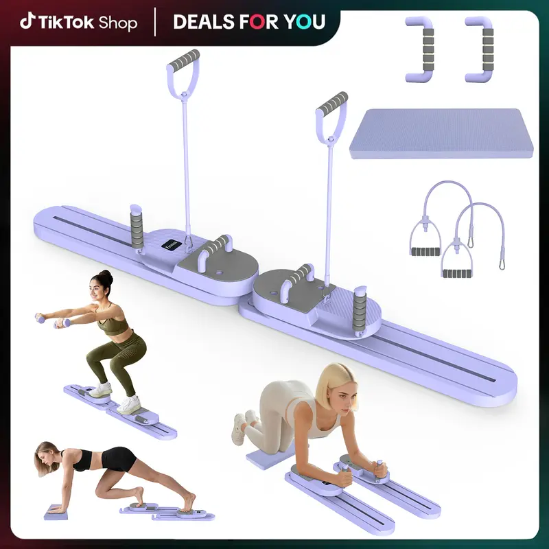 Yecorfit Pilates Board - Compact Workout Exercise Platform, Home Gym Trainer, Exercise Twist Board with Dual Tracks, Resistance Bands, Handles, Anti-Slip Base, Detachable Pilates Reformer Set for Core Definition, Squat Toning