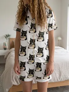 Noodle Cat pajamas, cat lovers pajamas, gift for her, set for women, Loungewear set women, Sleepwear fashion
