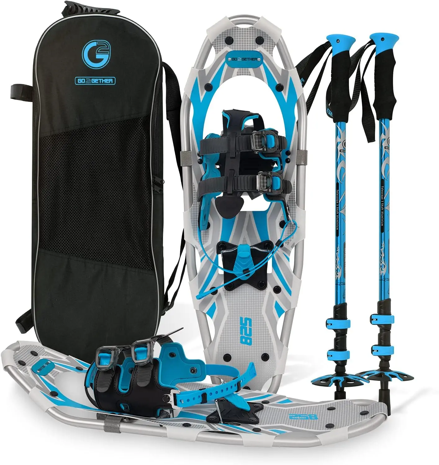 25 Inches Blue Light Weight Snowshoes for Women Men Youth Kids, Set with Carrying Tote Bag, Special EVA Padded Ratchet Binding，Heel Lift, Toe Box