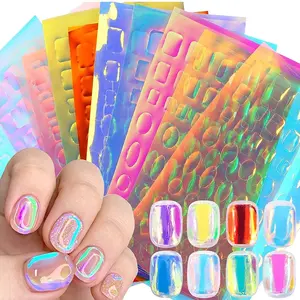 11 Sheets Aurora Nail Foil Laser Nail Stickers Glass Paper Nail Art Stickers Iridescent Cellophane Nail Designs Stickers Holographic Film 3D Nail Decoration for Women Kids