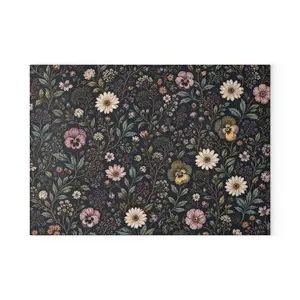 Glass Cutting Board Vintage Floral Pattern | Dark Cottagecore Flowers