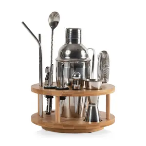 Legacy Bamboo and Stainless Steel Lazy Susan Bar Tool Set