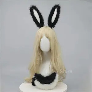 Furry Rabbit Ears Headband with Cute Animal Tail Set Handmade Plush JK Girl Hair Props Lolita Anime Bunny Cosplay Accessories