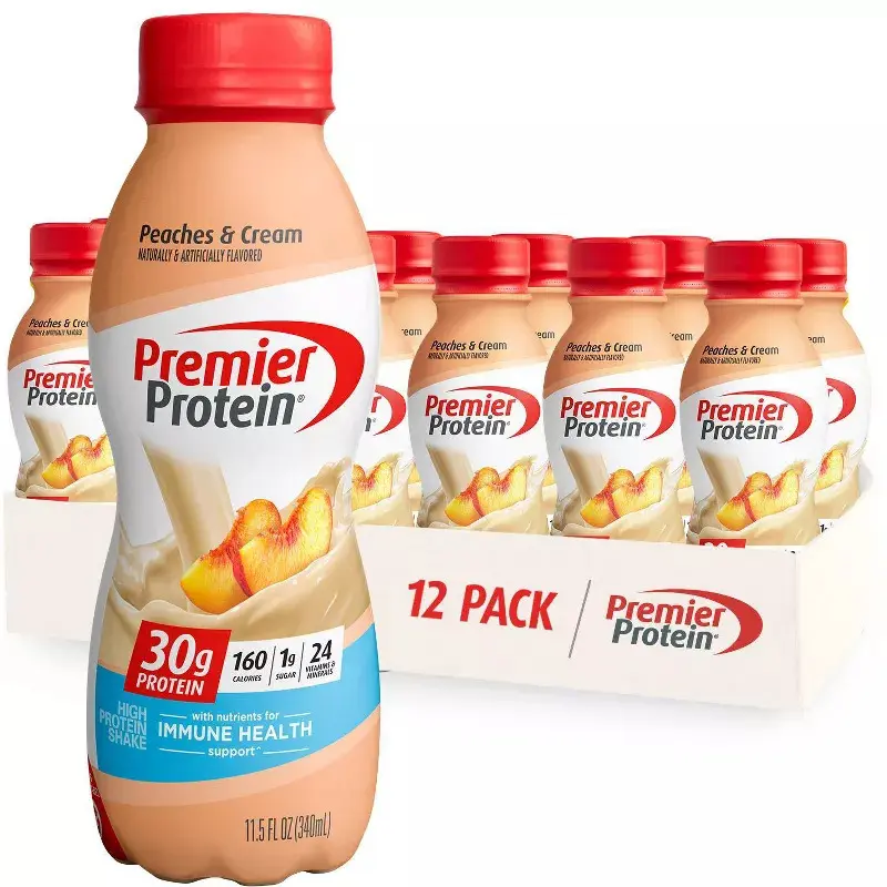 Premier Protein Nutritional Shake - Low Sugar, Gluten-Free, High Protein Vitamin Drink, Peaches & Cream Flavor, 11.5 fl oz, 12-Pack Healthy Snack Beverage
