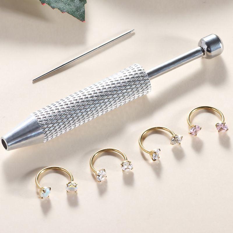 20G 0.8mm 8mm Horseshoe Nose Hoop Internally Threaded Gems Nose Ring with Free Ball Holder for Piercing