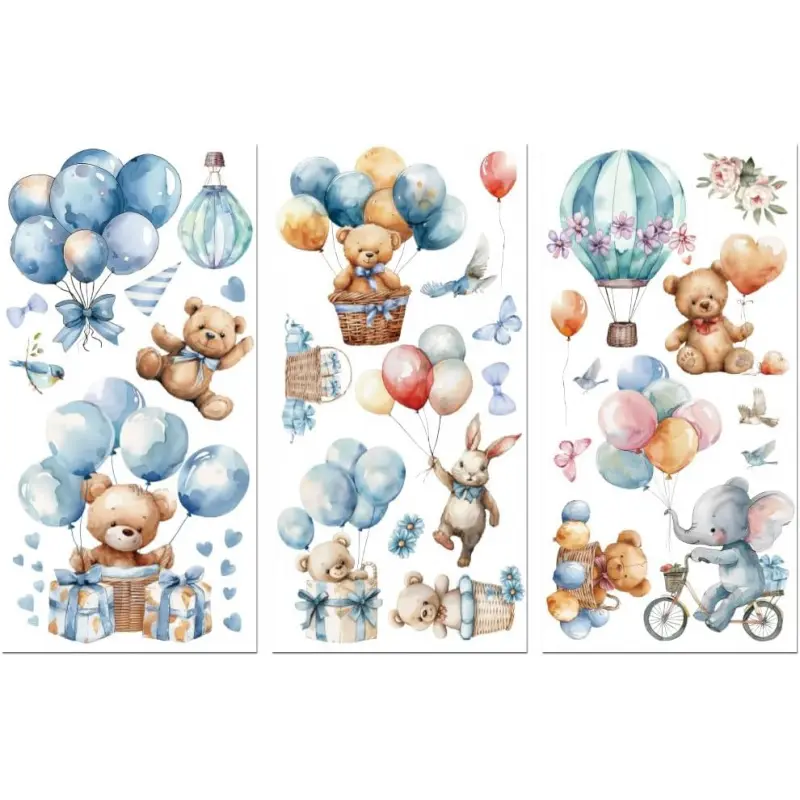 Rub on Transfer Decals for Furniture Crafts Decor 6"x12", 3Pcs Animals and Ballons Waterproof UV DTF Transfer Decals Sticker for Dresser Lingerie Chests Drawer Glass Porcelain Plastic