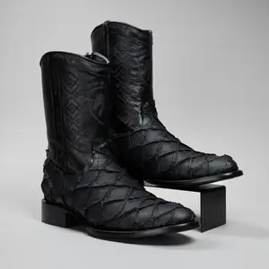 Men's Western Boots: Pirarucu Monster Fish Print Round Toe With Zipper Cowboy & Rodeo Boots