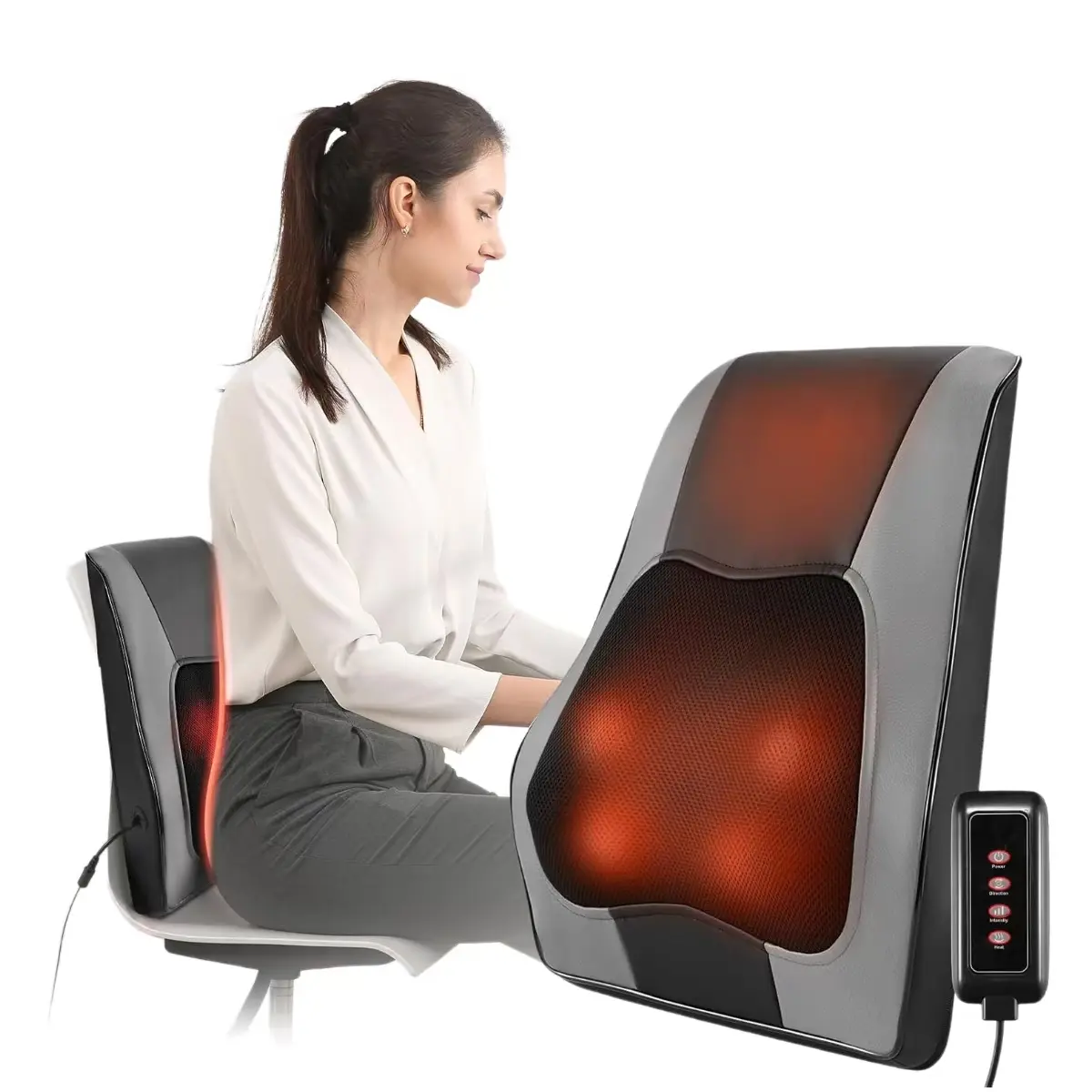 Shiatsu Back Massager with Heat, Electric Massager, Deep Tissue Kneading Relief for Home Office Car, Ultimate Comfort Relaxation, Pain Relief Gift, Grey