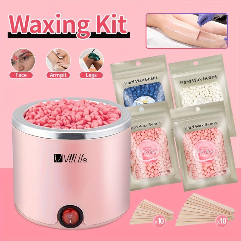 Viilife Waxing Kit - Pink Electric Wax Warmer with 10 Wax Strips for Face Armpit & Legs Hair Removal - 200ml Capacity - Grooming Needs Body Care