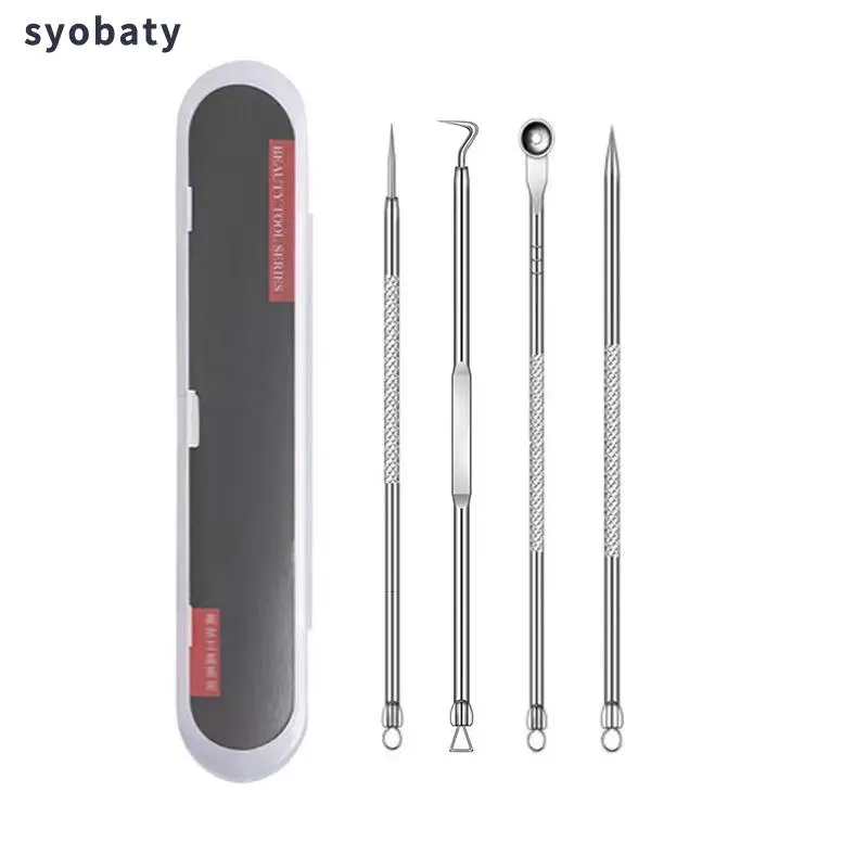 4pcs/set Blackhead Remover Tool With Storage Case, Portable Acne Removal Kit, Comedo Pimple Blemish Remover, Facial Care Tool, Skin Care Tools, Blackhead Extractor Tool, Blackhead Cleansing Tool, Blackhead Removing