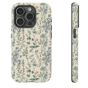 Vintage Blue Botanical Floral Phone Case — Compatible with Samsung S26/S25/S24/S23/S22/S21 and iPhone 17/16/15/14/13/12/11 Phone Cases. Stylish, drop-resistant, and non-slip cottagecore aesthetic cover for women.