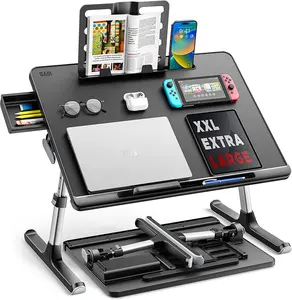 Laptop Bed Tray Desk, SAIJI X-Large Adjustable Laptop Table, Foldable Laptop Desk with Storage Drawer and Bookstand for Eating, Working, Writing, Gaming, Drawing (Black) SAIJI INC