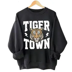 Tiger mascot T-shirt - sweatshirt - hoodie, unisex school spirit T-shirt, vintage distressed tiger sweatshirt, sports team fan apparel game day shirt, sweatshirt popular trend on TikTok, Comfort Colors T-shirt, men's tops, women's tops, trendy T-shirt