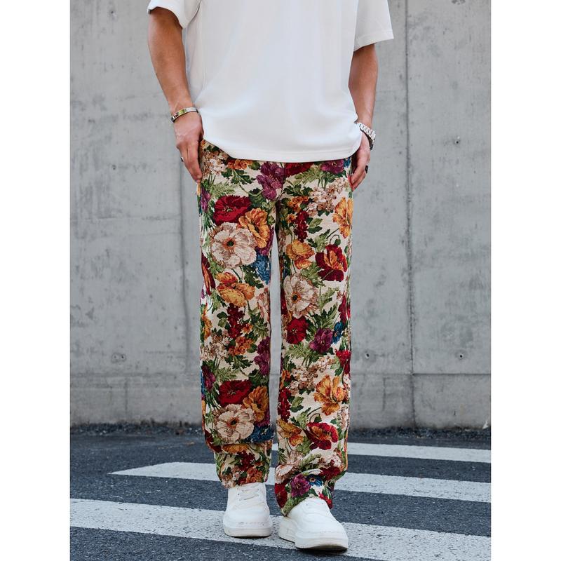 Drawstring Loose Comfortable Floral Men's Trousers with Vibrant Print Easy Fit for Everyday Wear and All-Day Comfort Drawstring Loose Comfortable Floral Men's Trousers with Vibrant Print Easy Fit for Everyday Wear and All-Day Comfort