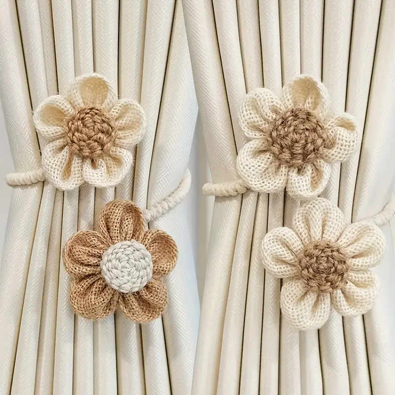 2pcs Style Flower Design Curtain Tieback, Adjustable Twisted Curtain Holdback, Window Curtain Accessories for Home Living Room Bedroom Hotel, Window Decorations Supplies