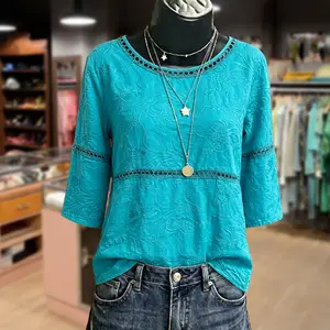 Cherrybetty 100%Cotton Flower Embroidered Hollow Out Cotton Top Womenswear Blouse Minimalist Shirts Clothes For Women Summer Tops Plus Size Fashion Cute Tops For Women