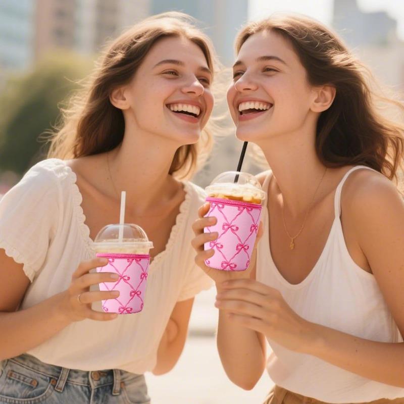 3 Pack/set Reusable Iced Coffee Cup Sleeve Beverage Holder for 16-32 Ounces Coffee Sleeve for Iced & Hot Drinks Pink Drink Sleeve for Cold Beverages Compatible with Starbucks Dunkin Coffee Cup and More