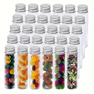 15pcs Plastic Test Tubes, Transparent Test Tube with Aluminum Screw Caps, Plastic Storage Tubes for Candy, Bath Salt, Granules and Liquids
