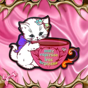 More Espresso Less Depresso Kitty Cat Holographic Sticker by Moonstruck Crystals