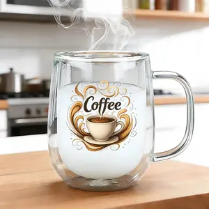 1PC Insulated Double-Walled High Borosilicate Reusable Glass Cup with Handle,large Capacity Clear Coffee Mug for Hot & Cold Beverages Drinks for Men Women,Perfect Birthday Gift,Travel-Friendly, kitchen Bar Settings,Home Office Water Cup