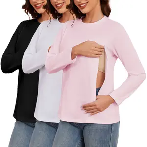 Ecavus | Women's 3-Pack Nursing Shirts for Breastfeeding with Hidden Zippers Long Sleeves Maternity Nursing Tops