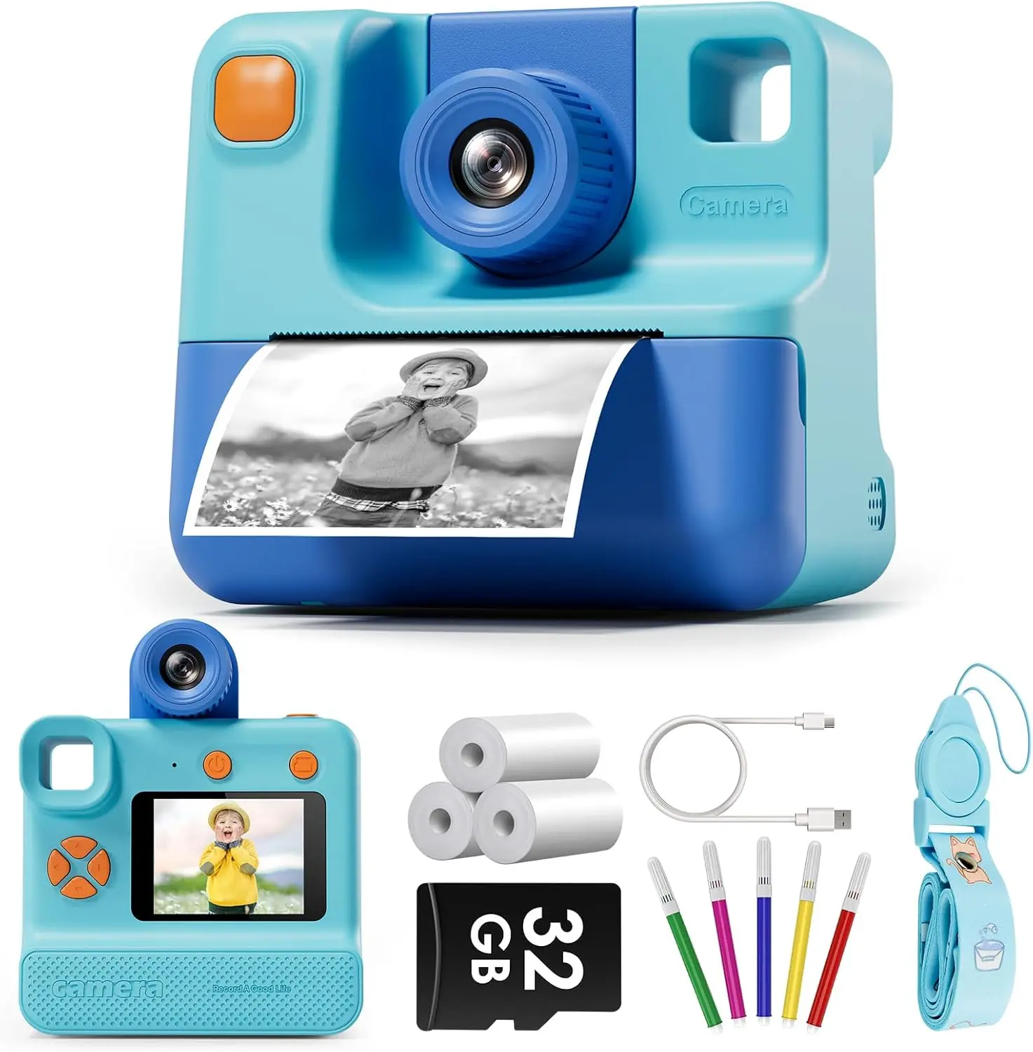 [BackToSchool]Instant Print Camera -1080P HD Digital Camera with 32GB TF Card, Selfie Video Camera, Creative PhotographyToy for Girls & Boys Aged 3-12, Perfect Gift for Christmas,Birthday, Holidays Durable Toddler Gift Digital Kids Camera With SD Card